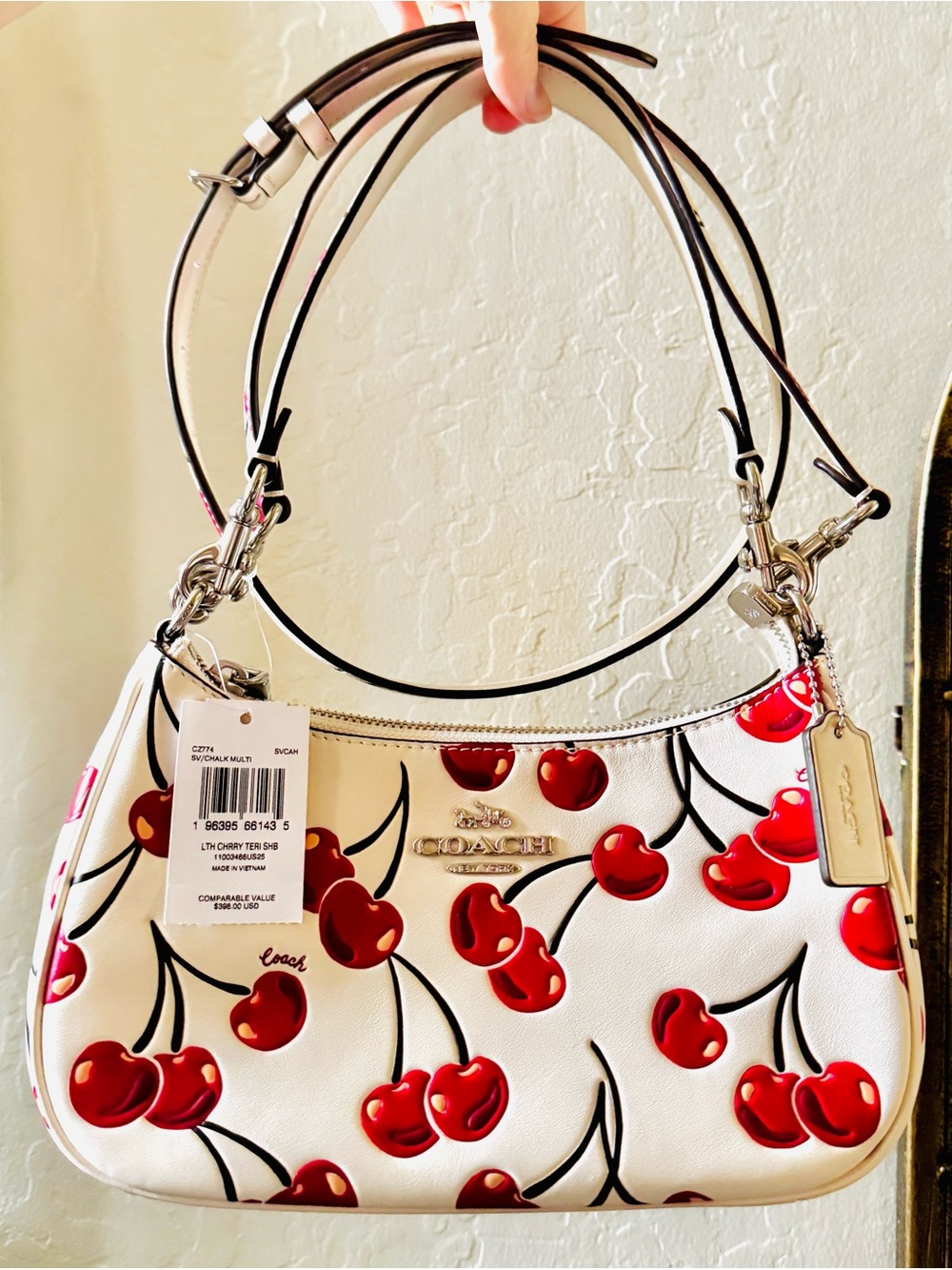 Coach Teri Hobo White Cherry Leather Shoulder Crossbody Bag CZ774 - NWT